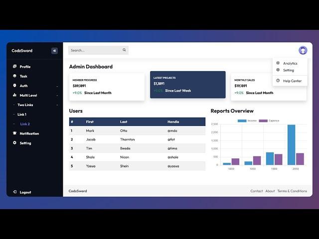 How To Create Admin Dashboard Using Bootstrap 5 | Complete Bootstrap Admin Template