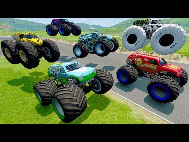 Mud Battle Racing, Monster Jam Freestyle Jumps and Crashes - BeamNG Random