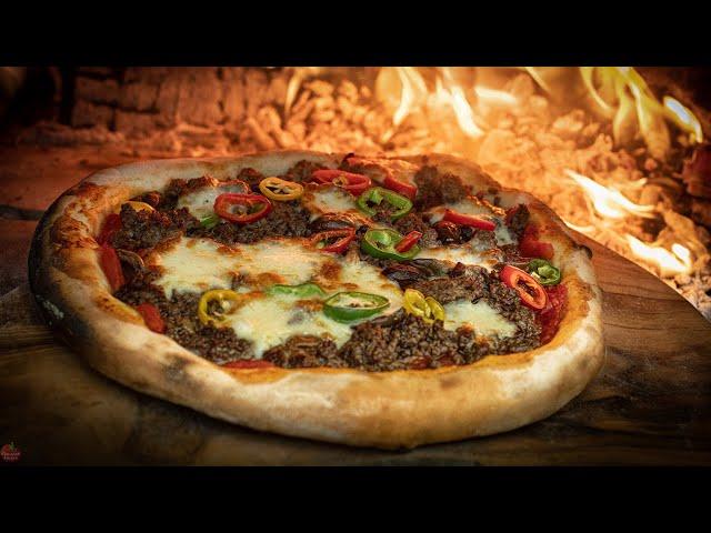  SERBIAN CHEF'S MEXICAN PIZZA | JUNGLE COOKING ASMR 