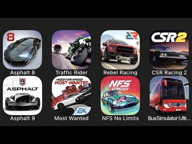 Asphalt 8, Traffic Rider, Rebel Racing, CSR Racing 2, Asphalt 9, Most Wanted, NFS No Limits....