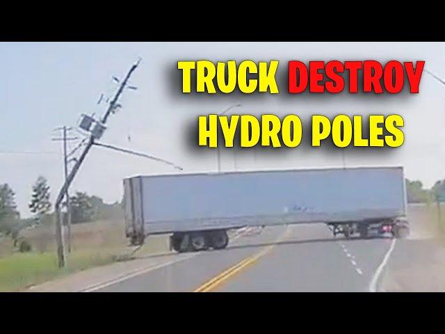 SEMI TRUCK DESTROY HYDRO POLES | Road Rage Brake Check, Idiot Driver USA & Canada Driving fails 2024