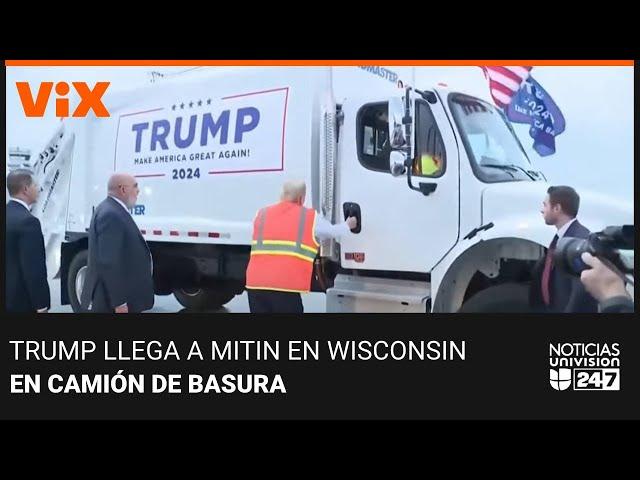 Trump llega a mitin en Wisconsin en camión de basura: Noticias Univision 24/7 30 de octubre de 2024