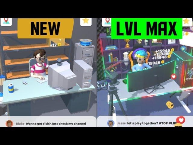 Idle Streamer! Max Level - NOOB vs PRO vs HACKER - ROOMS, EQUIPMENT, SKILLS Gameplay (Android, iOS)