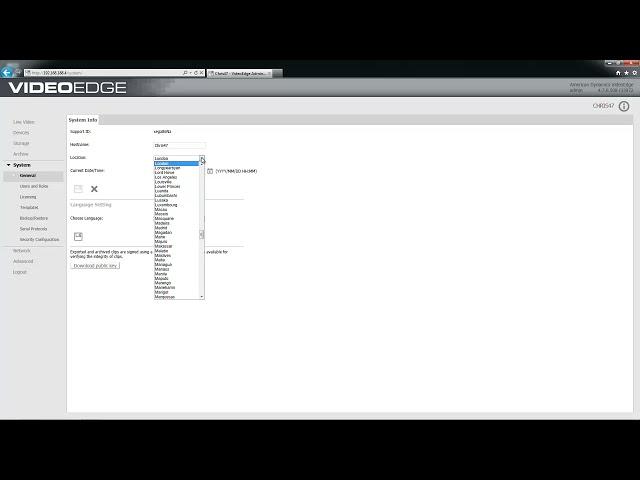 VideoEdge System General Menu Overview