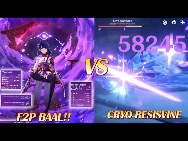 C0 LVL90 F2P RAIDEN SHOGUN BAAL with R5 CATCH VS CRYO REGISVINE (no buff/no food)