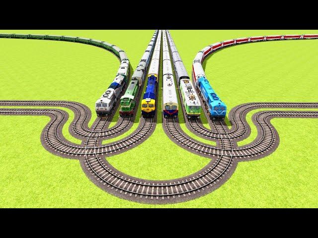 SIX MULTIPLE TRAINS VS CRAZY BIG U-TURN CROSSOVER TO CURVEY RAILROAD ▶️ Train Simulator | CrazyRails