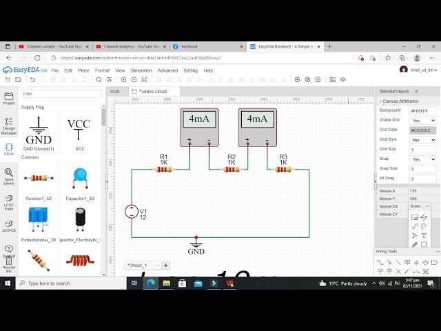 how to make a series circuit simulation in easyEDA online simulator