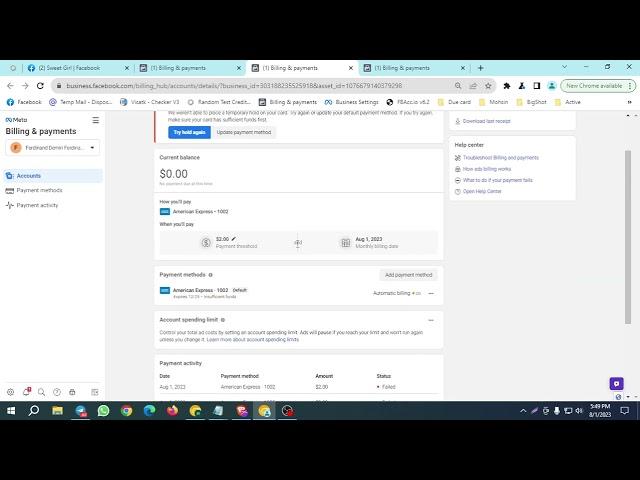 Facebook threshold 450$ method