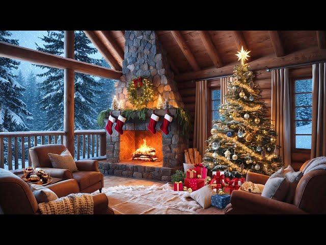 Cozy Winter Cabin Ambience with Relaxing Snowfall, Fireplace and Christmas Vibes