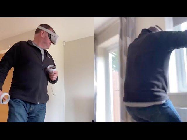 Dad Tries VR For The First Time And Jumps Into Wall