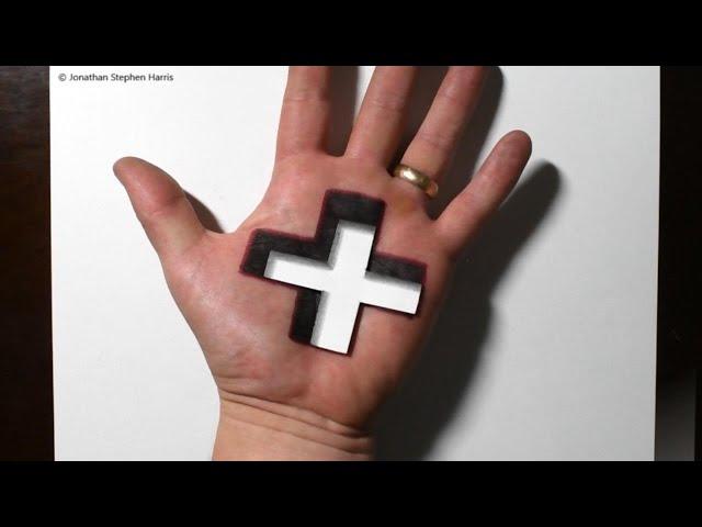 Trick Art on Hand | Cool 3D Cross Hole Optical Illusion