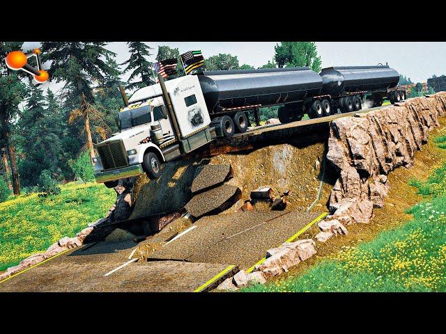 BeamNG.drive - Cars Jump Over Road Collapse