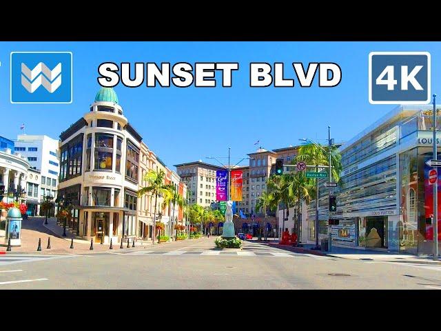 [4K] Driving at Sunset Blvd - Beverly Hills to East Hollywood in Los Angeles California USA