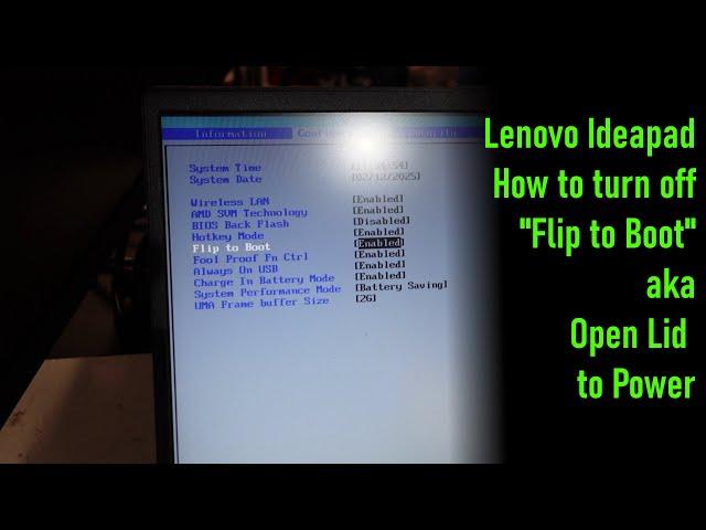 Lenovo Ideapad 2025 / Turn off Flip to Power / Auto power on disable