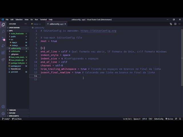 VsCode - [Extensão EditorConfig for VS Code], Configuração, do seu projeto, visualização git (#198)