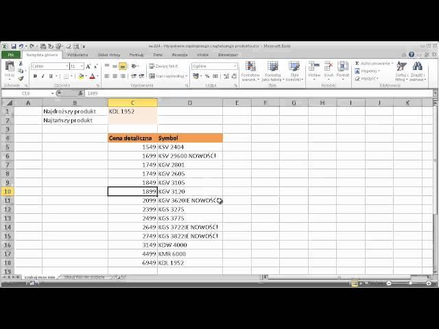 excel-024 - Wyszukanie najwyższej i najniższej wartości - WYSZUKAJ.PIONOWO, MAX, MIN