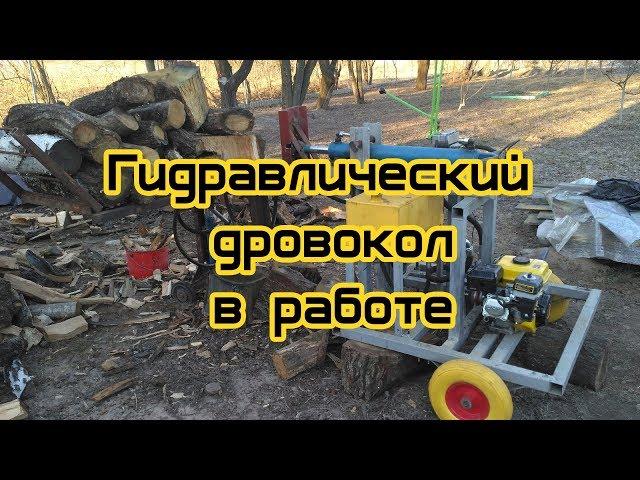 Дровокол в работе. Гидравлический дровокол на ДВС 6.5 л.с., НШ-10,  Р80-3\1-222