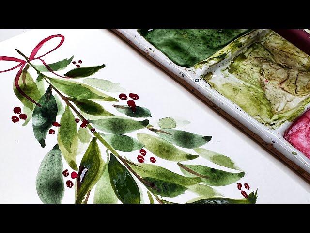 Watercolor Mistletoe for Holiday Cards  Christmas Essentials! Beginners this is for U! #watercolors