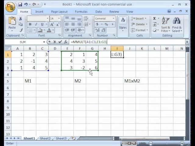 Multiply Matrices with Excel function MMULT