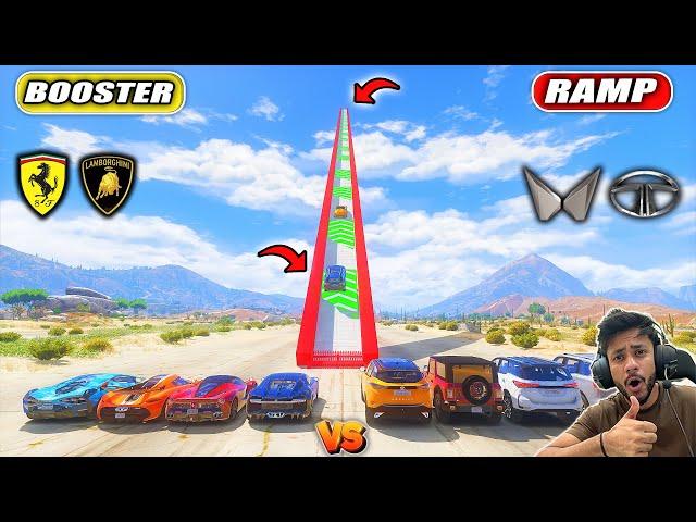 GTA 5 INDIAN CARS VS SUPER CARS LONG BOOSTER RAMP  CHALLANGE GTA 5