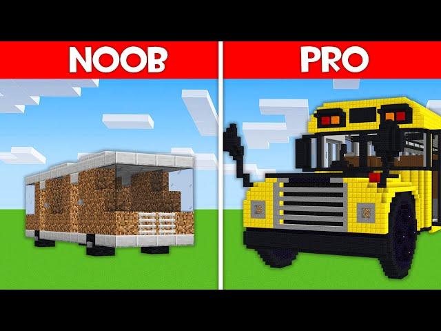 Minecraft Battle: BUS BUILD CHALLENGE - NOOB vs PRO vs HACKER vs GOD in Minecraft!