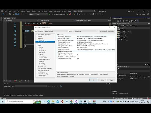 Configuring SDL for visual studio 2022