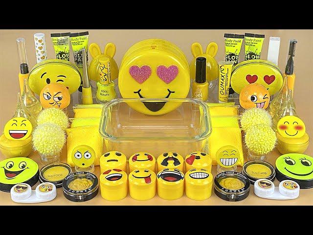 SMILE ASMR YELLOW SLIME | Mixing makeup and glitter into Clear Slime | Satisfying Slime Videos 1080p