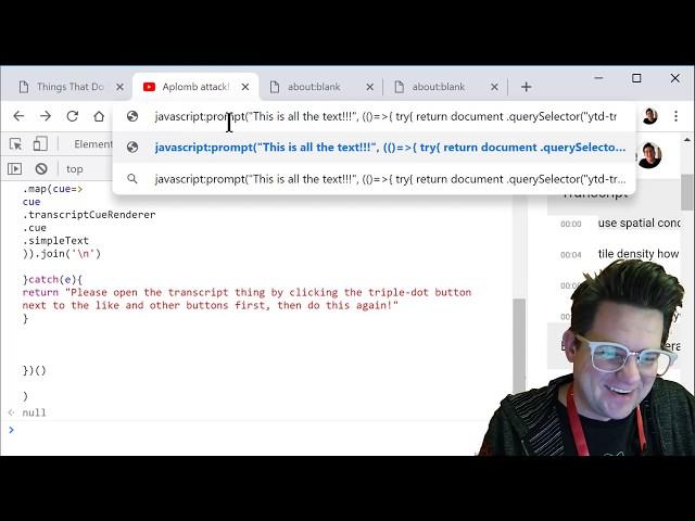 get YouTube Transcript text -- How to code a JavaScript Bookmarklet