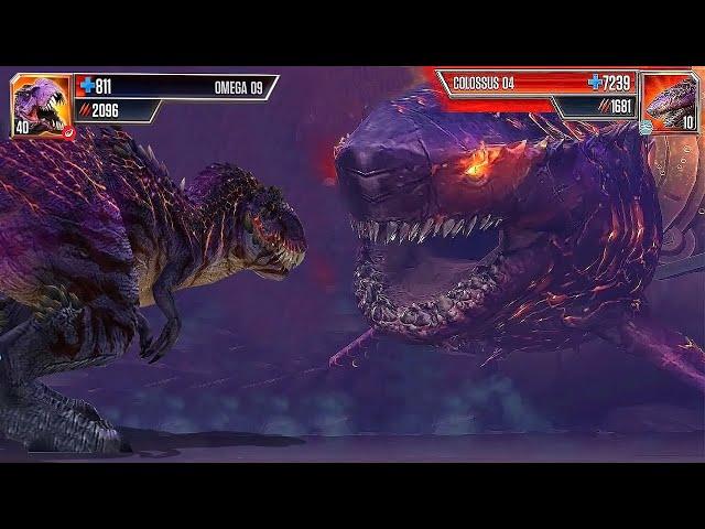 OMEGA 09 (T REX) VS COLOSSUS 04 (MEGALODON): BATTLE FOR DOMINANCE JURASSIC WORLD THE GAME