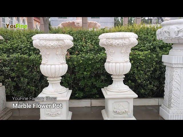 Life-Size Hand Carved White Marble Planters and Flower Pots for Garden Decor from Factory Supply