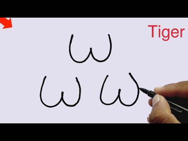 How to draw Tiger From Letter WWW Step by Step | Easy Tiger Drawing | Animals Drawing | Lion Drawing