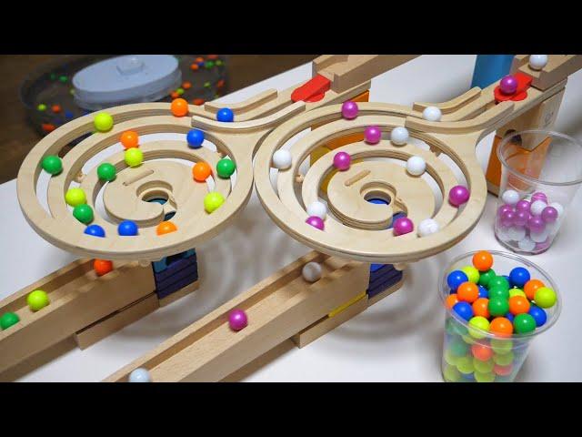 Marble Run Race ASMR  Bamboo & Wooden Wave Double Course