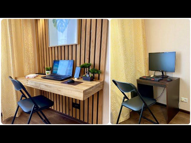 How To Build a Wood Slat Wall With Floating PC Desk!! 