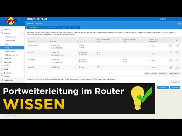 Portweiterleitung im Router - Beispiel für Spiele und Überwachungskameras (Fritzbox)