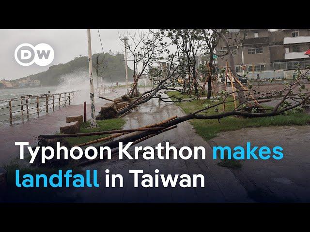 'Weird' Typhoon Krathon lands on Taiwan's west coast | DW News