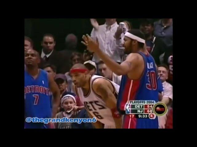 Kenyon Martin & Rasheed Wallace battle for position down low, tagged with double personals