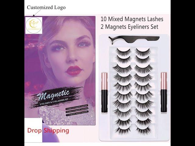 1/5/7/10 Pairs Magnetic Eyelashes and Eyeliner Set,No Glue Faux Cils Magnetique Waterproof Magnetic