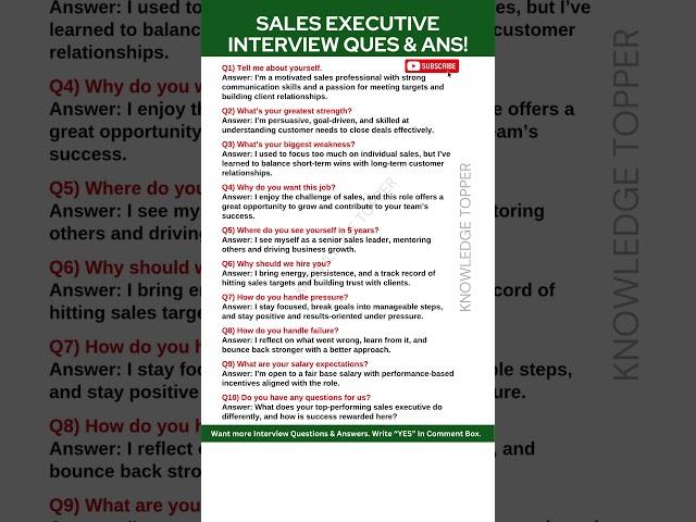 Sales Executive Interview Questions and Answers | Sales Executive Job Interview Questions and Answer