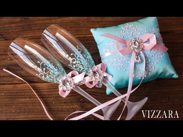 Wedding set mint pink HAND Painted Wedding decor Свадебные аксессуары Свадебный декор VIZZARA