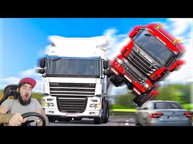 ВЫЛЕТЕЛ НА ВСТРЕЧКУ - ЧИТЕР на ДОРОГЕ ДУРАКОВ - ETS 2 ПО СЕТИ - EURO TRUCK SIMULATOR 2 + РУЛЬ