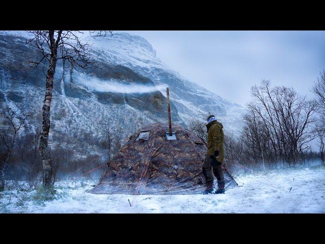 A stormy night at the arctic circle - winter camping in hot tent (RBM Outdoors UP-5)