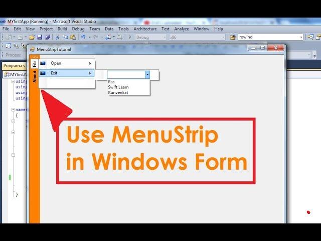 Using MenuStrip in C# Windows Form Application. Add MenuStrip. swift learn