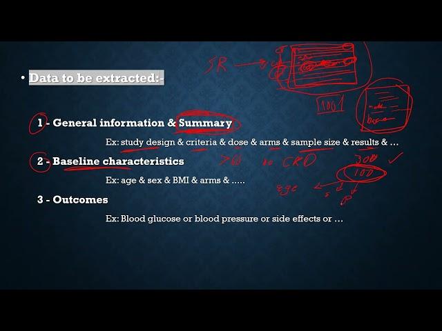 7.  Data extraction of summery, baseline, and outcomes, with their tricks.