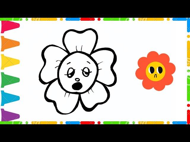 Sleepy flower Drawing for Kids, How to Draw a sleepy flower step by step