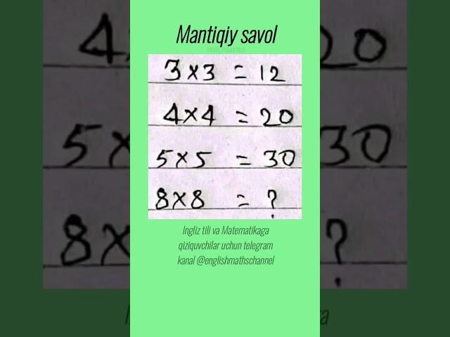 Mantiqiy savol #matematika #matematik #boshqotirma #testlar #shorts