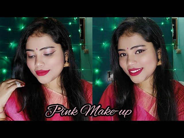 Pink Saree Make-up (No Foundation) ||Anindita Vlogs Deb