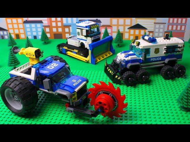 Lego Cars and Trucks Police Bulldozer, Police Tractor Video for kids with toys