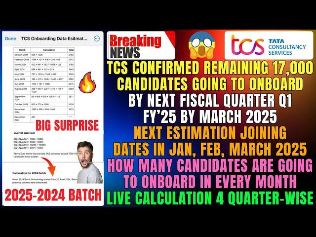 TCS CONFIRMED ALL REMAINING 17,000 CANDIDATES GOING TO ONBOARD BY MARCH 2025 NEXT DOJ IN JAN-FEB-MAR