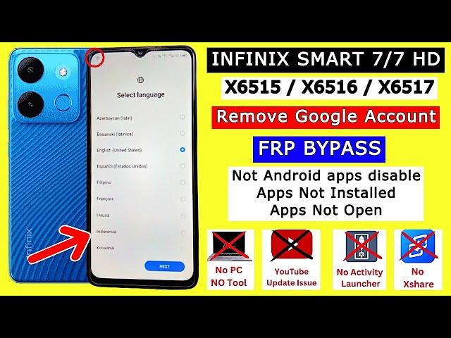 Infinix Smart 7/7 HD FRP Bypass Android 12 Without PC / No Activity Launcher | Google Account Bypass