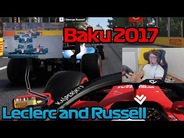 Charles Leclerc does a "Sebastian Vettel-Baku 2017" on George Russell during Live Stream